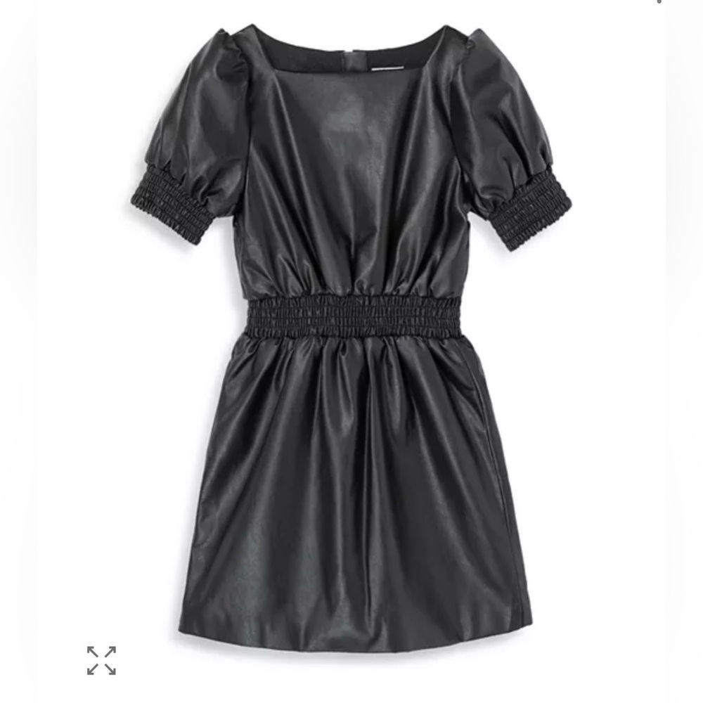 Habitual Kids Girls' Faux Leather Puff Sleeve Smocked Dress Size 10